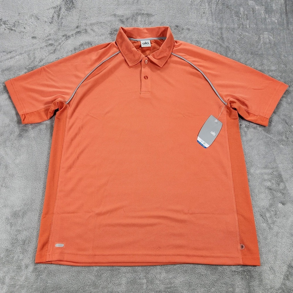 Alo CoolFit Polo Shirt Mens Large Orange Golf Performance Moisture Wicking Top‎